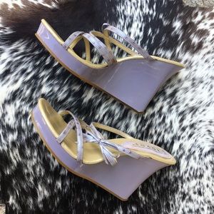 Y2K *XEYES* Lavender Platform Strappy Wedges!
